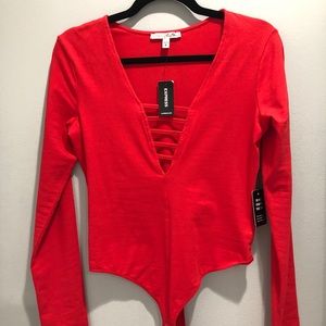 Express One Eleven Deep V Thong Bodysuit